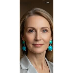 New Vintage Crown Trifari Blue Cabochon Drop Earrings Silver Tone